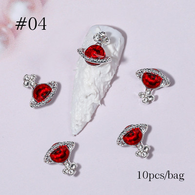 10 tk Punane valge Saturn Planet Küünevõlusid Liblikad Needid Kalliskivid 3D Küünte kaunistused Ehted Kristallküünte Rhinestone maniküür