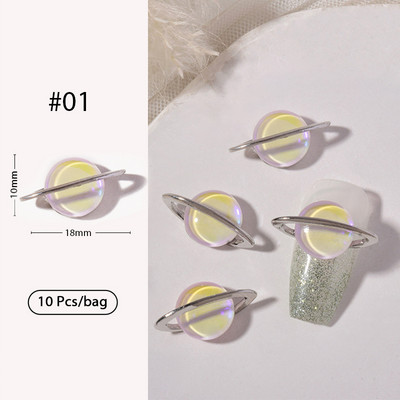 10 tk Punane valge Saturn Planet Küünevõlusid Liblikad Needid Kalliskivid 3D Küünte kaunistused Ehted Kristallküünte Rhinestone maniküür