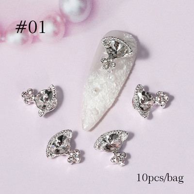 10 tk Punane valge Saturn Planet Küünevõlusid Liblikad Needid Kalliskivid 3D Küünte kaunistused Ehted Kristallküünte Rhinestone maniküür