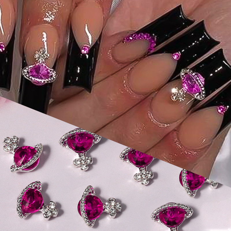 10 tk Punane valge Saturn Planet Küünevõlusid Liblikad Needid Kalliskivid 3D Küünte kaunistused Ehted Kristallküünte Rhinestone maniküür