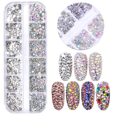 1 dėžutė Nagų smeigtukai Kniedės Geometrinis vaizdas Auksinis sidabrinis rožinis nagų dailės cirkonio aukso spalvos mišraus dydžio 3D nagų dailės puošmena