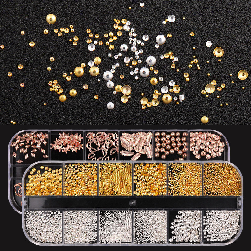 1 dėžutė Nagų smeigtukai Kniedės Geometrinis vaizdas Auksinis sidabrinis rožinis nagų dailės cirkonio aukso spalvos mišraus dydžio 3D nagų dailės puošmena