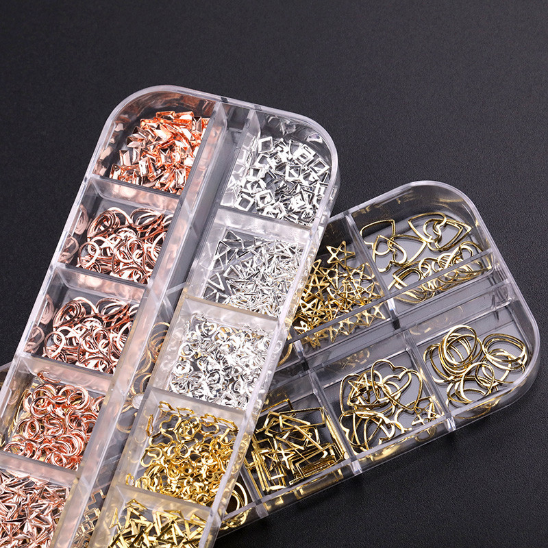 1 dėžutė Nagų smeigtukai Kniedės Geometrinis vaizdas Auksinis sidabrinis rožinis nagų dailės cirkonio aukso spalvos mišraus dydžio 3D nagų dailės puošmena