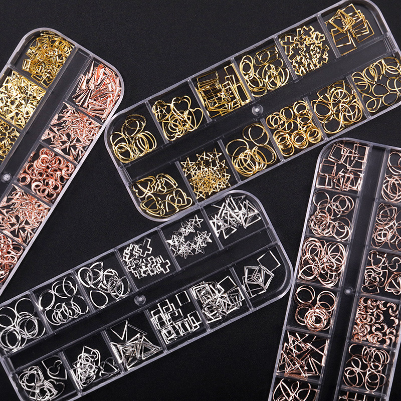 1 dėžutė Nagų smeigtukai Kniedės Geometrinis vaizdas Auksinis sidabrinis rožinis nagų dailės cirkonio aukso spalvos mišraus dydžio 3D nagų dailės puošmena