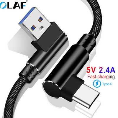 OLAF C tipa USB 2.4A ātrā lādētāja USB vads 90 grādu USB tipa C kabelis Samsung Sony Xiaomi Galaxy A70s tālruņa USB-C datu vads