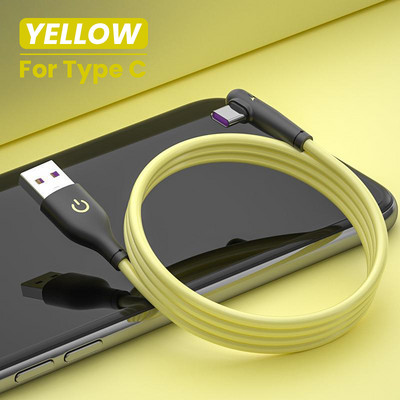 USB C-kaabel 90-kraadine kiirlaadija USB-tüüpi C-kaabel Huawei Mate 40 Xiaomi Mi 11 Ultra mobiiltelefoni USB-C pehme silikoonjuhe jaoks