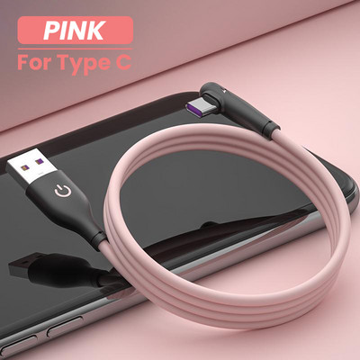 USB C-kaabel 90-kraadine kiirlaadija USB-tüüpi C-kaabel Huawei Mate 40 Xiaomi Mi 11 Ultra mobiiltelefoni USB-C pehme silikoonjuhe jaoks