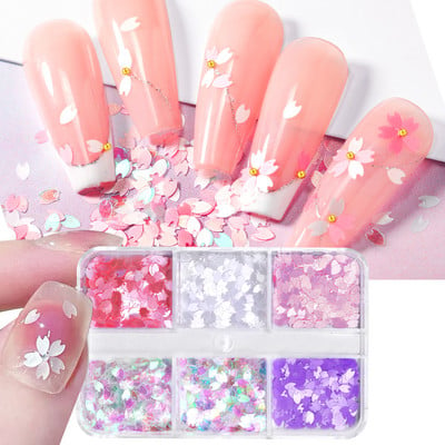 Sakura Flower Nail Art Sequins Glitter Manicure Cherry Blossoms Glitter Paillettes For DIY Μανικιούρ Νύχια Διακόσμηση αξεσουάρ