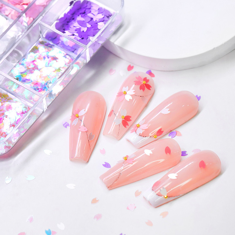 Sakura Flower Nail Art Sequins Glitter Manicure Cherry Blossoms Glitter Paillettes For DIY Μανικιούρ Νύχια Διακόσμηση αξεσουάρ