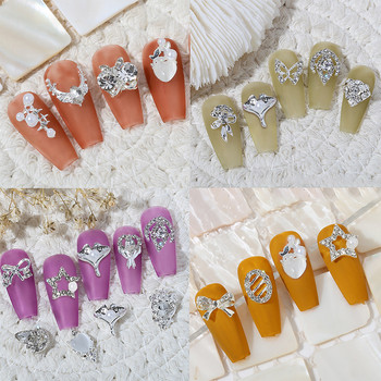 1 бр. Сребърни метални блестящи шипове за нокти с пеперуди Висящи 3D декорации за нокти с желе със скъпоценни камъни Консумативи за нокти за професионалисти