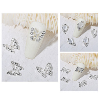 1 бр. Сребърни метални блестящи шипове за нокти с пеперуди Висящи 3D декорации за нокти с желе със скъпоценни камъни Консумативи за нокти за професионалисти