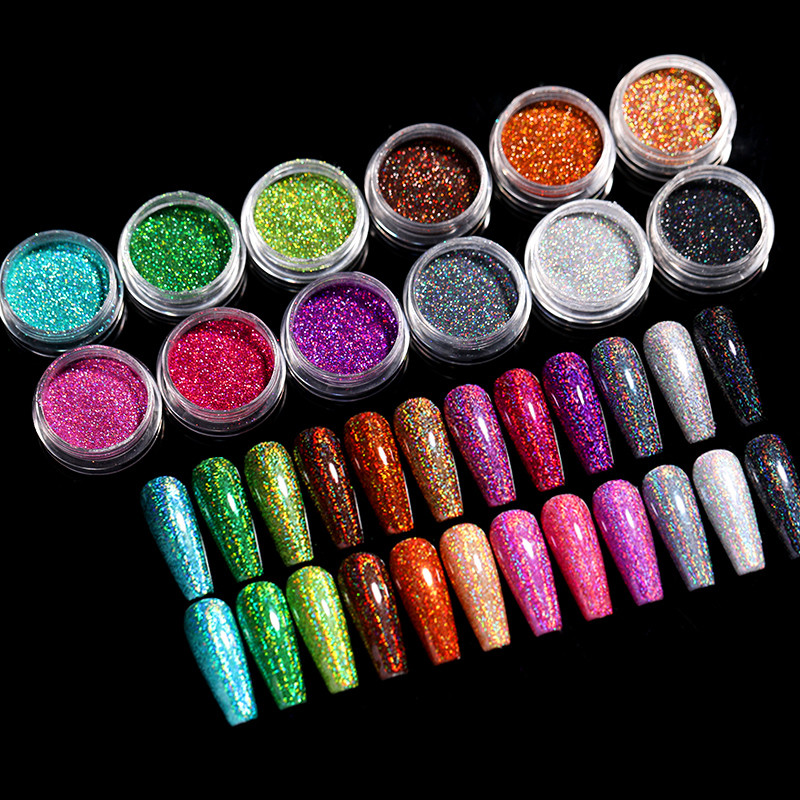 1 κουτί Hot Sale Iridescent Nail Powders Shiny Nail Glitter Dust Decorations for Nail Art Chrome Pigment DIY αξεσουάρ