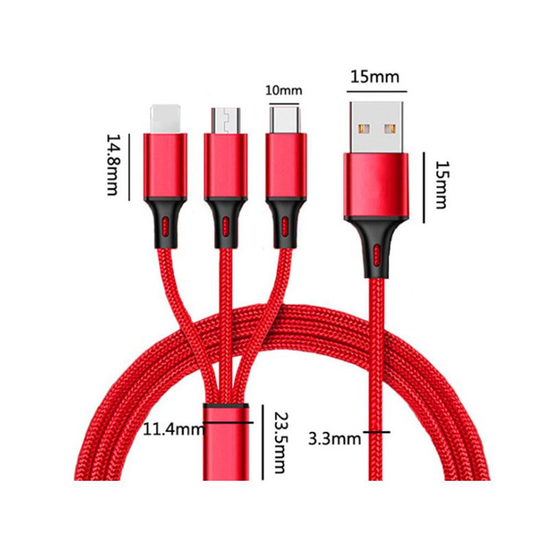 Cablu de încărcare rapidă 3 în 1 pentru iPhone Huawei Cablu de încărcare micro USB tip C Port USB multiplu Cablu de încărcare USB multiplu