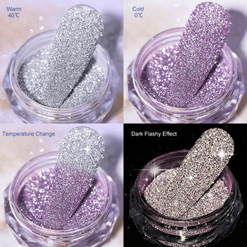 Reflective Purple Nail Powder Thermal Temperature Changing Glitter Powder Shinning Chrome Pigment Dust Διακόσμηση Μανικιούρ