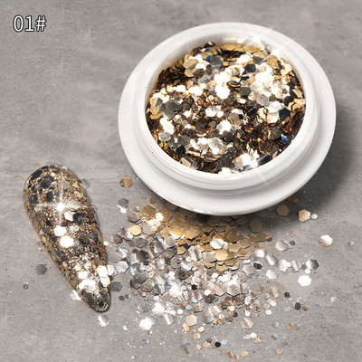 Sidabro mėlyna stambi blizgučiai nagų blizgučiai lazeriu aukso sidabro nagų dribsniai manikiūras Spalvinga pudra blizgantis šešiakampis dekoras