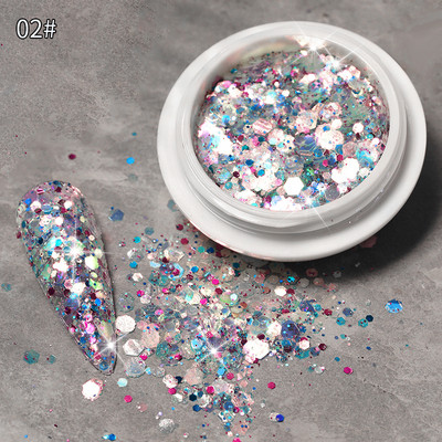 Sidabro mėlyna stambi blizgučiai nagų blizgučiai lazeriu aukso sidabro nagų dribsniai manikiūras Spalvinga pudra blizgantis šešiakampis dekoras