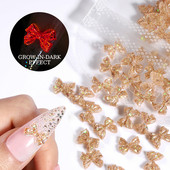 50 tk/kott Glitter kuldne hõbedane vibusõlme 3D küünekunstiga pimedas helendav ornament must valge südamega kivist küünte aksessuaarid
