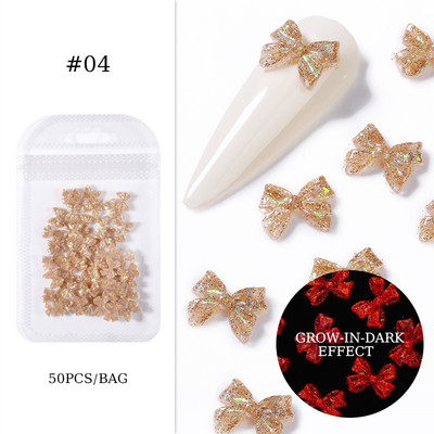 50 tk/kott Glitter kuldne hõbedane vibusõlme 3D küünekunstiga pimedas helendav ornament must valge südamega kivist küünte aksessuaarid