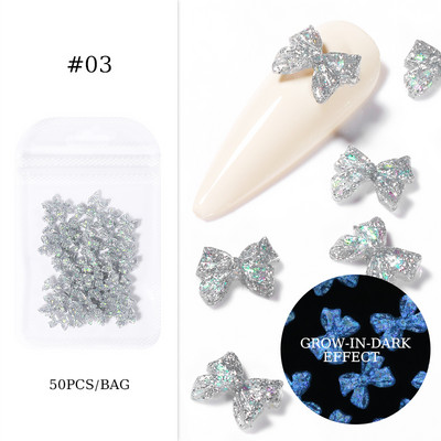 50 tk/kott Glitter kuldne hõbedane vibusõlme 3D küünekunstiga pimedas helendav ornament must valge südamega kivist küünte aksessuaarid