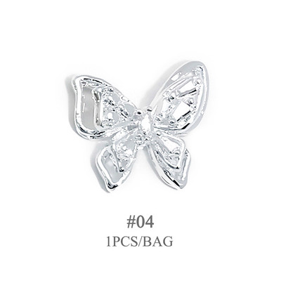 1vnt. Sidabrinis baltas opalas brangakmeniai drugelio nagų smeigtukai auksinės širdelės Bowknot nagų krištolo papuošalai manikiūras 3D nagų dailės dekoracijos