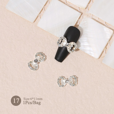 1vnt. Sidabrinis baltas opalas brangakmeniai drugelio nagų smeigtukai auksinės širdelės Bowknot nagų krištolo papuošalai manikiūras 3D nagų dailės dekoracijos