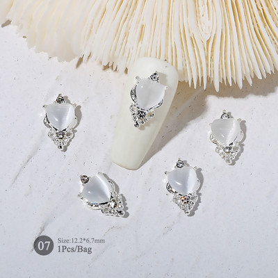 1vnt. Sidabrinis baltas opalas brangakmeniai drugelio nagų smeigtukai auksinės širdelės Bowknot nagų krištolo papuošalai manikiūras 3D nagų dailės dekoracijos