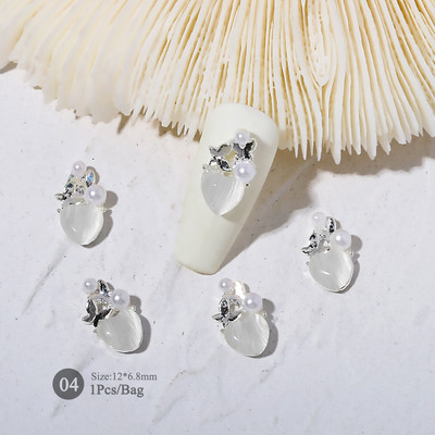1vnt. Sidabrinis baltas opalas brangakmeniai drugelio nagų smeigtukai auksinės širdelės Bowknot nagų krištolo papuošalai manikiūras 3D nagų dailės dekoracijos