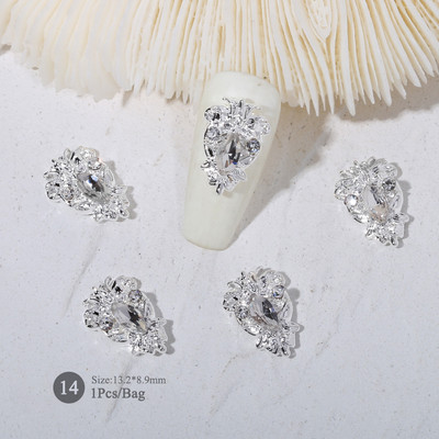 1vnt. Sidabrinis baltas opalas brangakmeniai drugelio nagų smeigtukai auksinės širdelės Bowknot nagų krištolo papuošalai manikiūras 3D nagų dailės dekoracijos