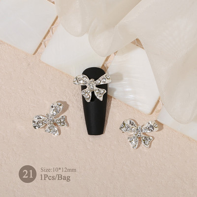 1vnt. Sidabrinis baltas opalas brangakmeniai drugelio nagų smeigtukai auksinės širdelės Bowknot nagų krištolo papuošalai manikiūras 3D nagų dailės dekoracijos