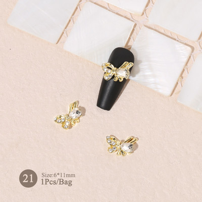 1vnt. Sidabrinis baltas opalas brangakmeniai drugelio nagų smeigtukai auksinės širdelės Bowknot nagų krištolo papuošalai manikiūras 3D nagų dailės dekoracijos