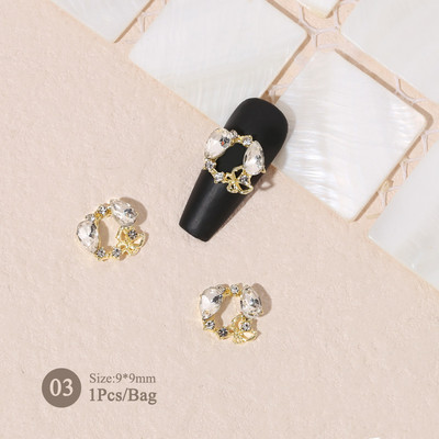 1vnt. Sidabrinis baltas opalas brangakmeniai drugelio nagų smeigtukai auksinės širdelės Bowknot nagų krištolo papuošalai manikiūras 3D nagų dailės dekoracijos