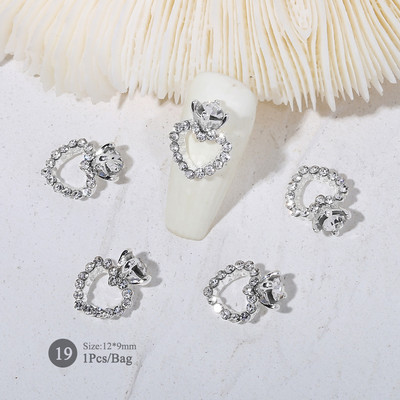 1vnt. Sidabrinis baltas opalas brangakmeniai drugelio nagų smeigtukai auksinės širdelės Bowknot nagų krištolo papuošalai manikiūras 3D nagų dailės dekoracijos