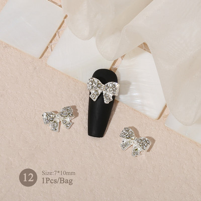 1vnt. Sidabrinis baltas opalas brangakmeniai drugelio nagų smeigtukai auksinės širdelės Bowknot nagų krištolo papuošalai manikiūras 3D nagų dailės dekoracijos