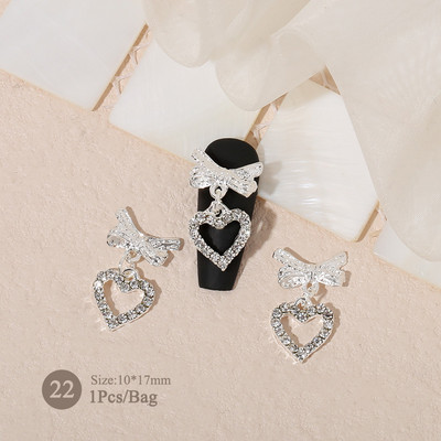 1vnt. Sidabrinis baltas opalas brangakmeniai drugelio nagų smeigtukai auksinės širdelės Bowknot nagų krištolo papuošalai manikiūras 3D nagų dailės dekoracijos