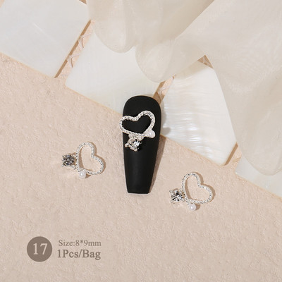 1vnt. Sidabrinis baltas opalas brangakmeniai drugelio nagų smeigtukai auksinės širdelės Bowknot nagų krištolo papuošalai manikiūras 3D nagų dailės dekoracijos