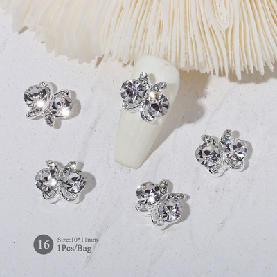 1vnt. Sidabrinis baltas opalas brangakmeniai drugelio nagų smeigtukai auksinės širdelės Bowknot nagų krištolo papuošalai manikiūras 3D nagų dailės dekoracijos