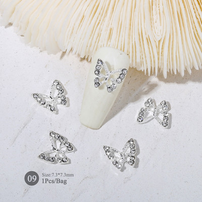 1vnt. Sidabrinis baltas opalas brangakmeniai drugelio nagų smeigtukai auksinės širdelės Bowknot nagų krištolo papuošalai manikiūras 3D nagų dailės dekoracijos