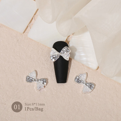 1vnt. Sidabrinis baltas opalas brangakmeniai drugelio nagų smeigtukai auksinės širdelės Bowknot nagų krištolo papuošalai manikiūras 3D nagų dailės dekoracijos