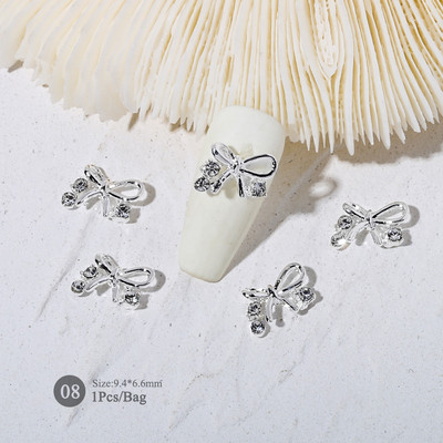 1vnt. Sidabrinis baltas opalas brangakmeniai drugelio nagų smeigtukai auksinės širdelės Bowknot nagų krištolo papuošalai manikiūras 3D nagų dailės dekoracijos