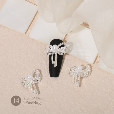 1vnt. Sidabrinis baltas opalas brangakmeniai drugelio nagų smeigtukai auksinės širdelės Bowknot nagų krištolo papuošalai manikiūras 3D nagų dailės dekoracijos