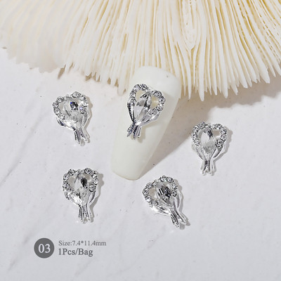 1vnt. Sidabrinis baltas opalas brangakmeniai drugelio nagų smeigtukai auksinės širdelės Bowknot nagų krištolo papuošalai manikiūras 3D nagų dailės dekoracijos