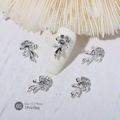1vnt. Sidabrinis baltas opalas brangakmeniai drugelio nagų smeigtukai auksinės širdelės Bowknot nagų krištolo papuošalai manikiūras 3D nagų dailės dekoracijos