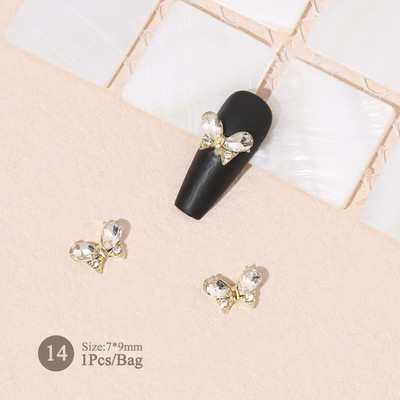 1vnt. Sidabrinis baltas opalas brangakmeniai drugelio nagų smeigtukai auksinės širdelės Bowknot nagų krištolo papuošalai manikiūras 3D nagų dailės dekoracijos