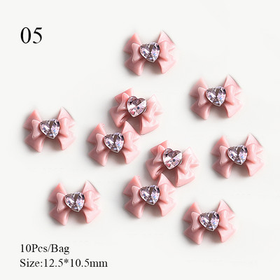 10 bucăți 3D Nail Charm Pink Nud Ribbon Rășină Bowknot Fluture Strass Nail Art Decorare Accesorii Accesorii pentru DIY Manicur