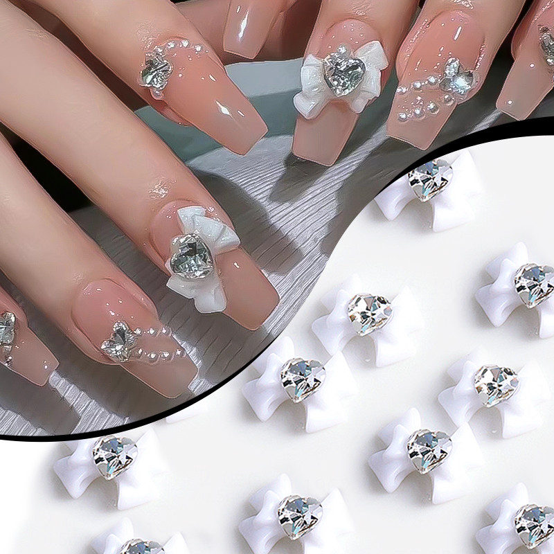 10 bucăți 3D Nail Charm Pink Nud Ribbon Rășină Bowknot Fluture Strass Nail Art Decorare Accesorii Accesorii pentru DIY Manicur