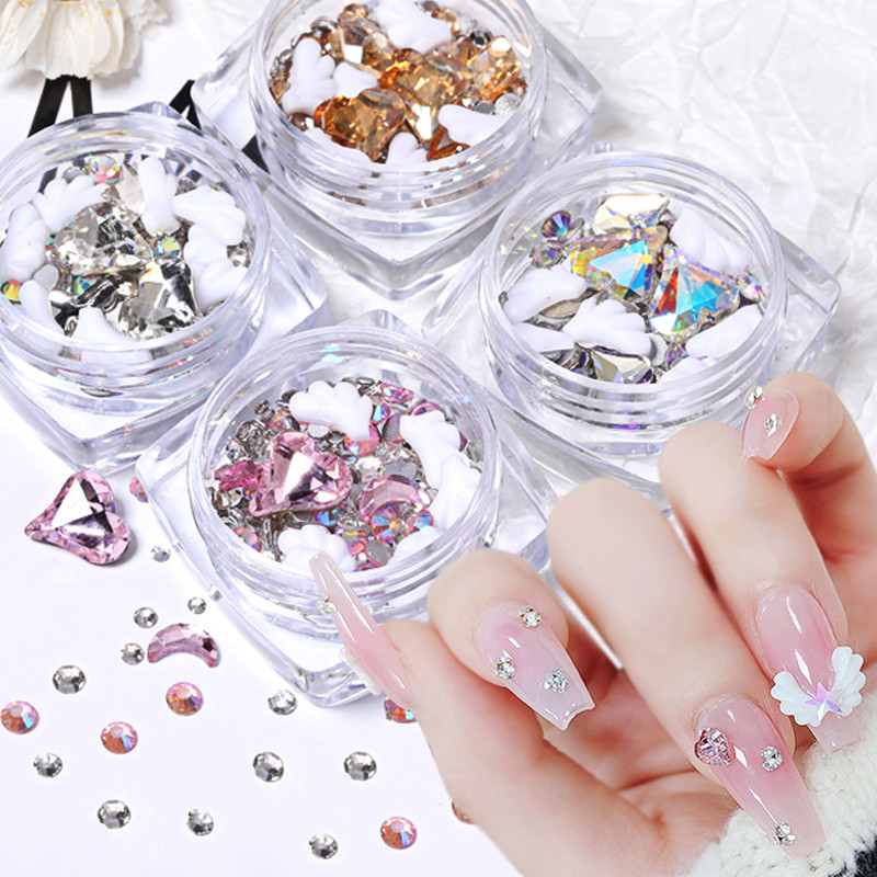 Strasuri pentru unghii 3D cu stea cu inimă roz Piese pentru unghii Piese pentru unghii Aripi acrilice Accesorii pentru decorarea unghiilor 3D Manichiură