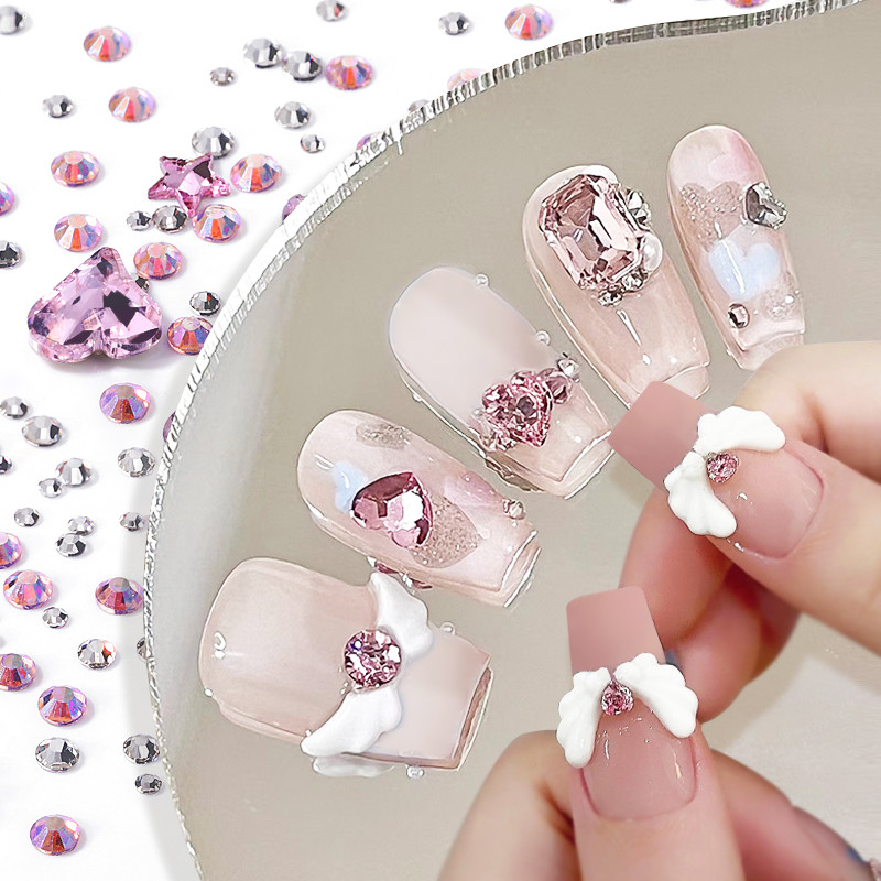 Strasuri pentru unghii 3D cu stea cu inimă roz Piese pentru unghii Piese pentru unghii Aripi acrilice Accesorii pentru decorarea unghiilor 3D Manichiură