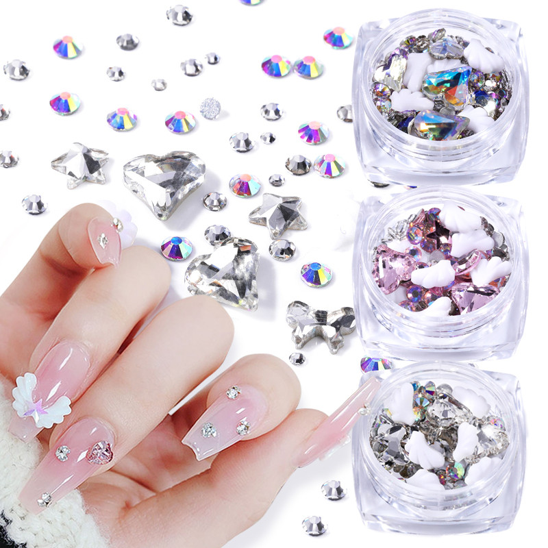 Strasuri pentru unghii 3D cu stea cu inimă roz Piese pentru unghii Piese pentru unghii Aripi acrilice Accesorii pentru decorarea unghiilor 3D Manichiură