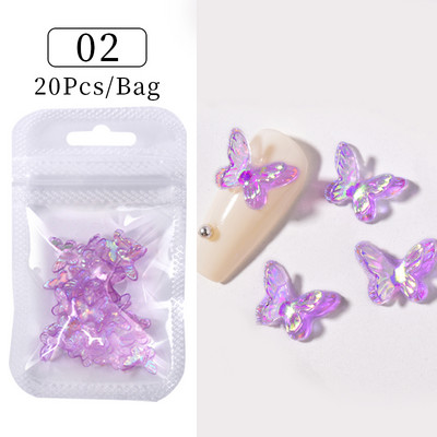 20 buc/pungă Aurora strat dublu Fluture Nail Art Decor Bijuterii Brelocuri pentru unghii Accesorii pentru instrumente de manichiură DIY Design de unghii