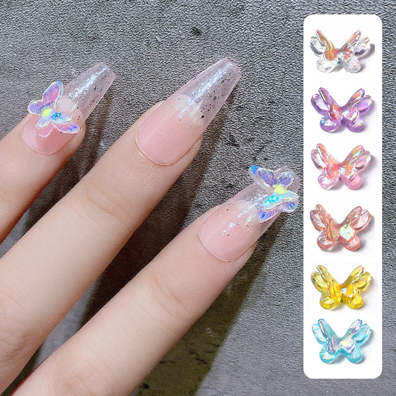 20 buc/pungă Aurora strat dublu Fluture Nail Art Decor Bijuterii Brelocuri pentru unghii Accesorii pentru instrumente de manichiură DIY Design de unghii